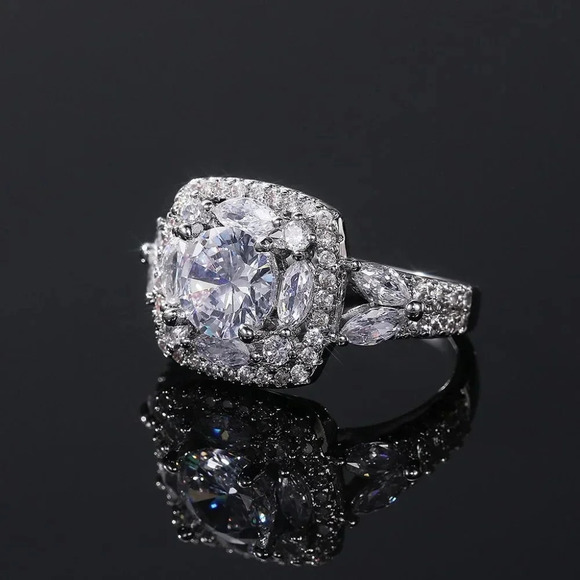 ▶SHINY ROUND CZ SQUARE 925 STERLING SILVER LUXURY WEDDING RINGS FOR WOMEN, L053 - Picture 6 of 7